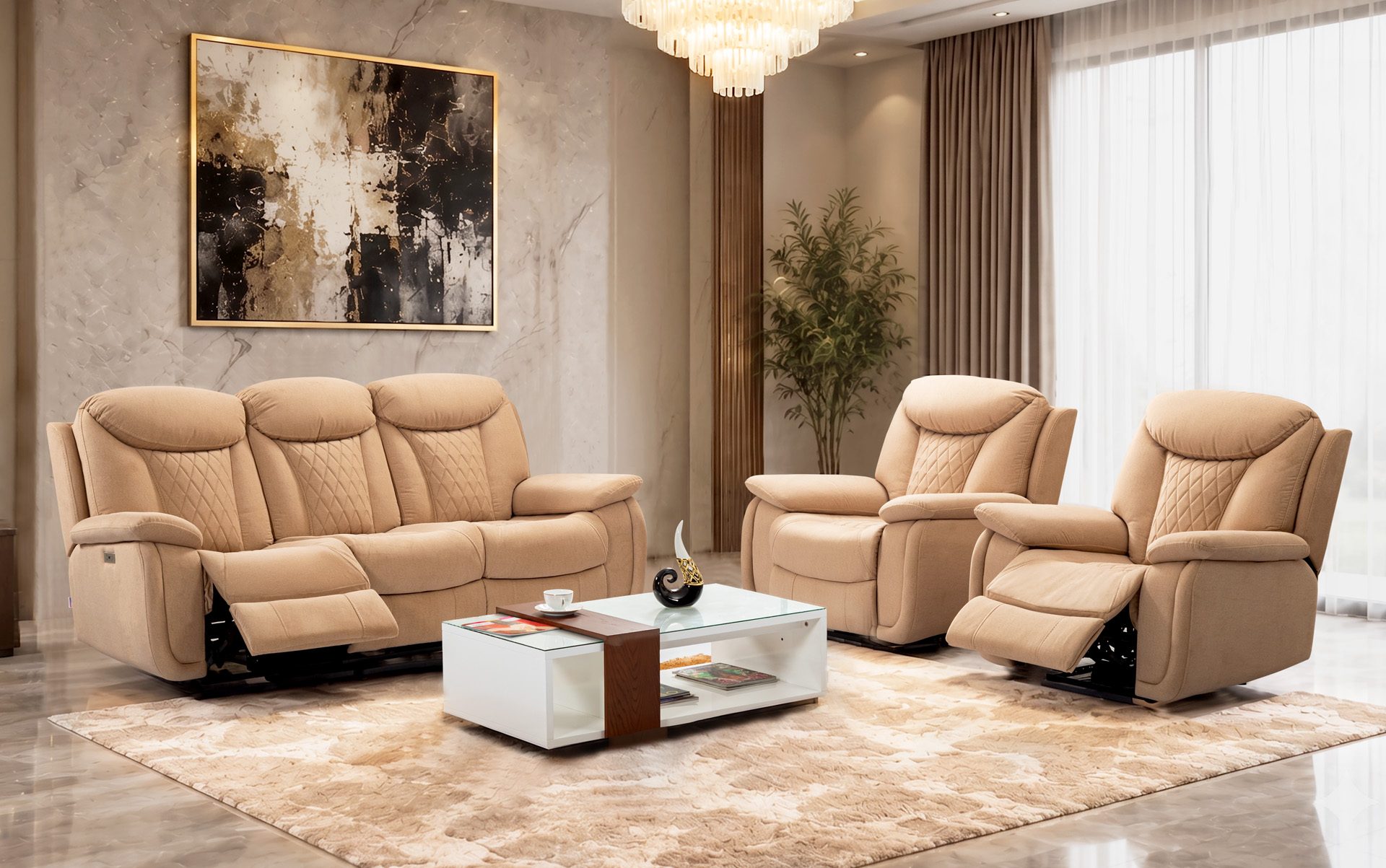 Alliston Sofa With 5 Electric Recliners (Fabric)