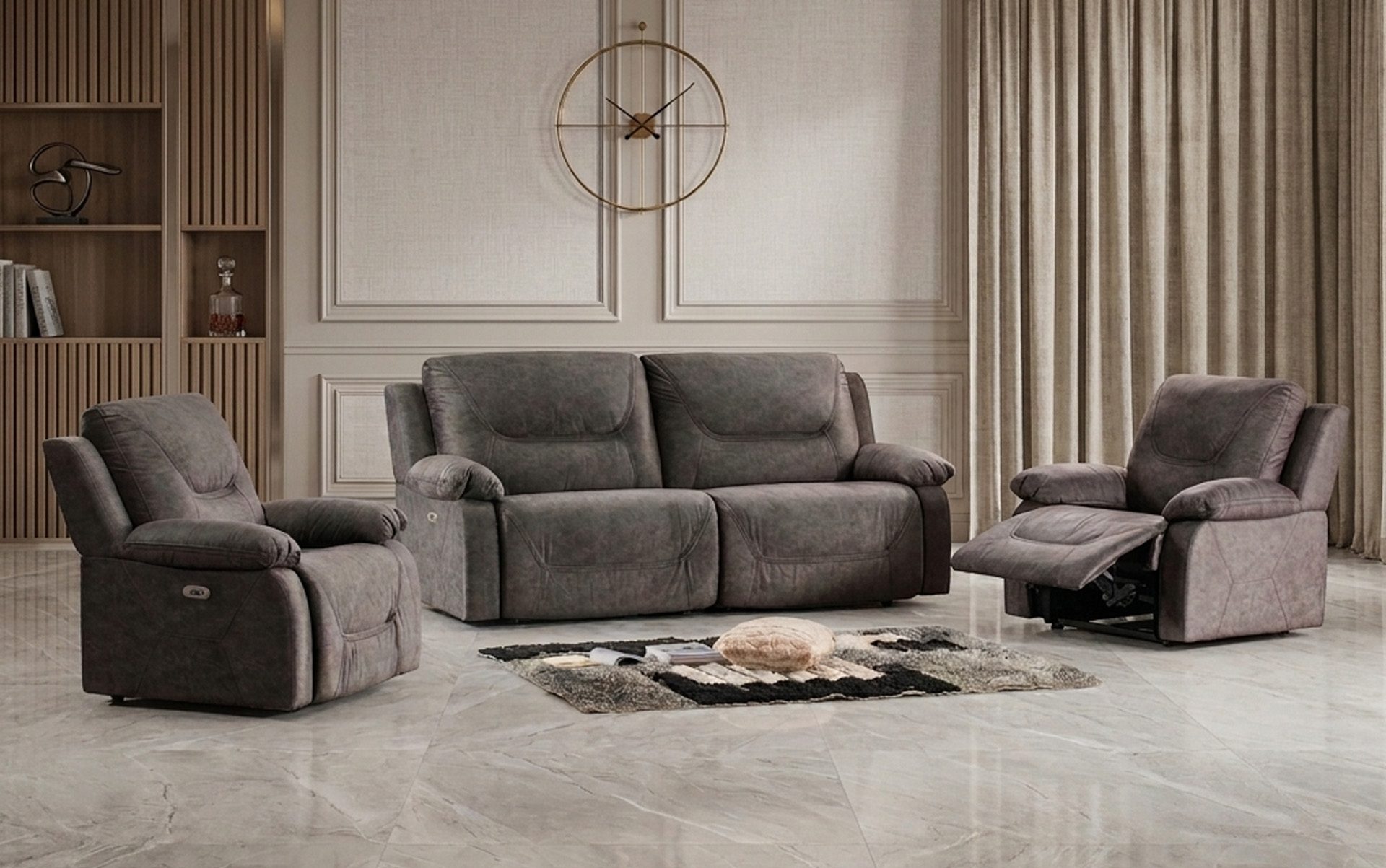 Brighton Sofa With 4 Electric Recliners (Fabric)