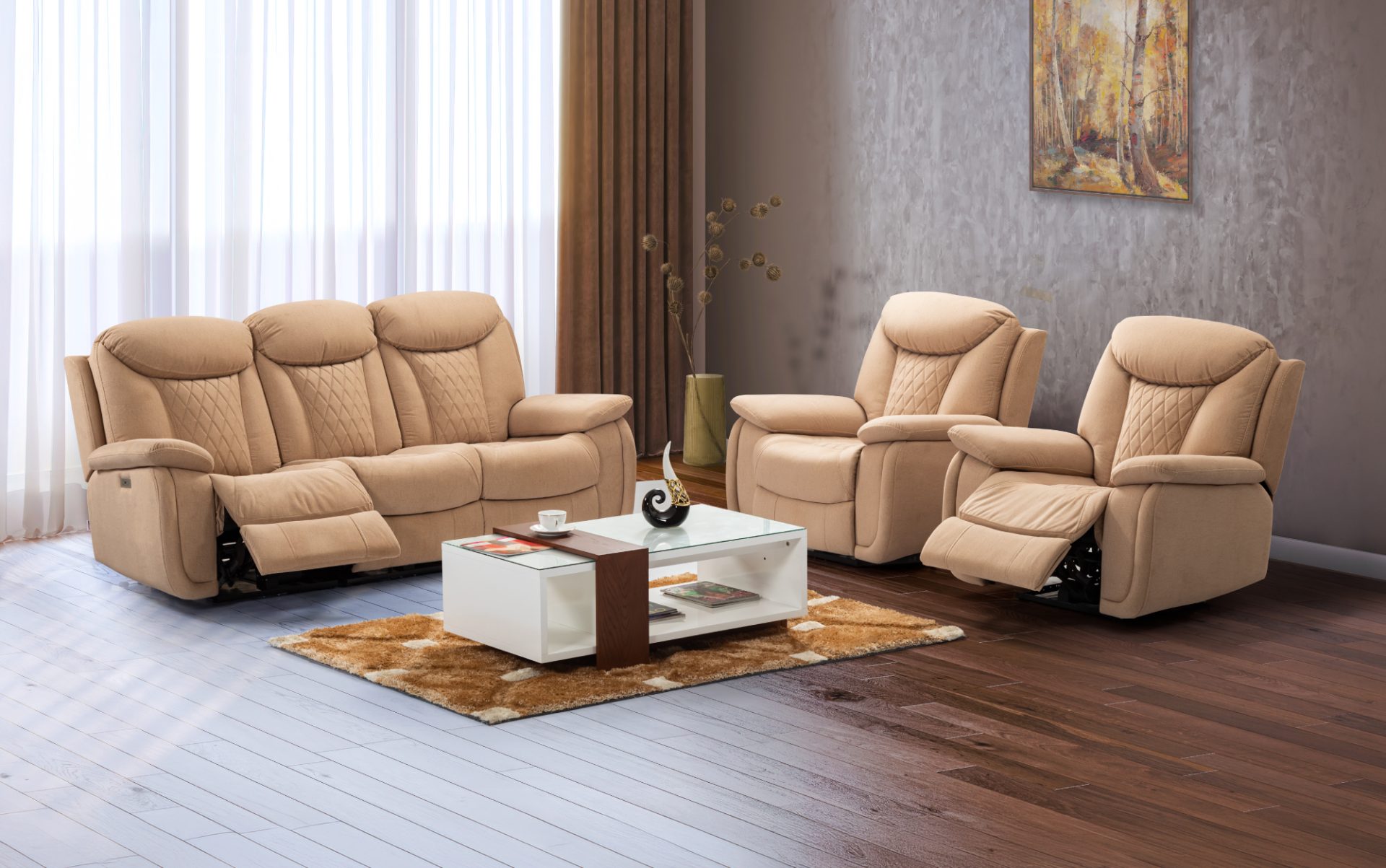 Alliston Sofa With 5 Electric Recliners (Fabric)