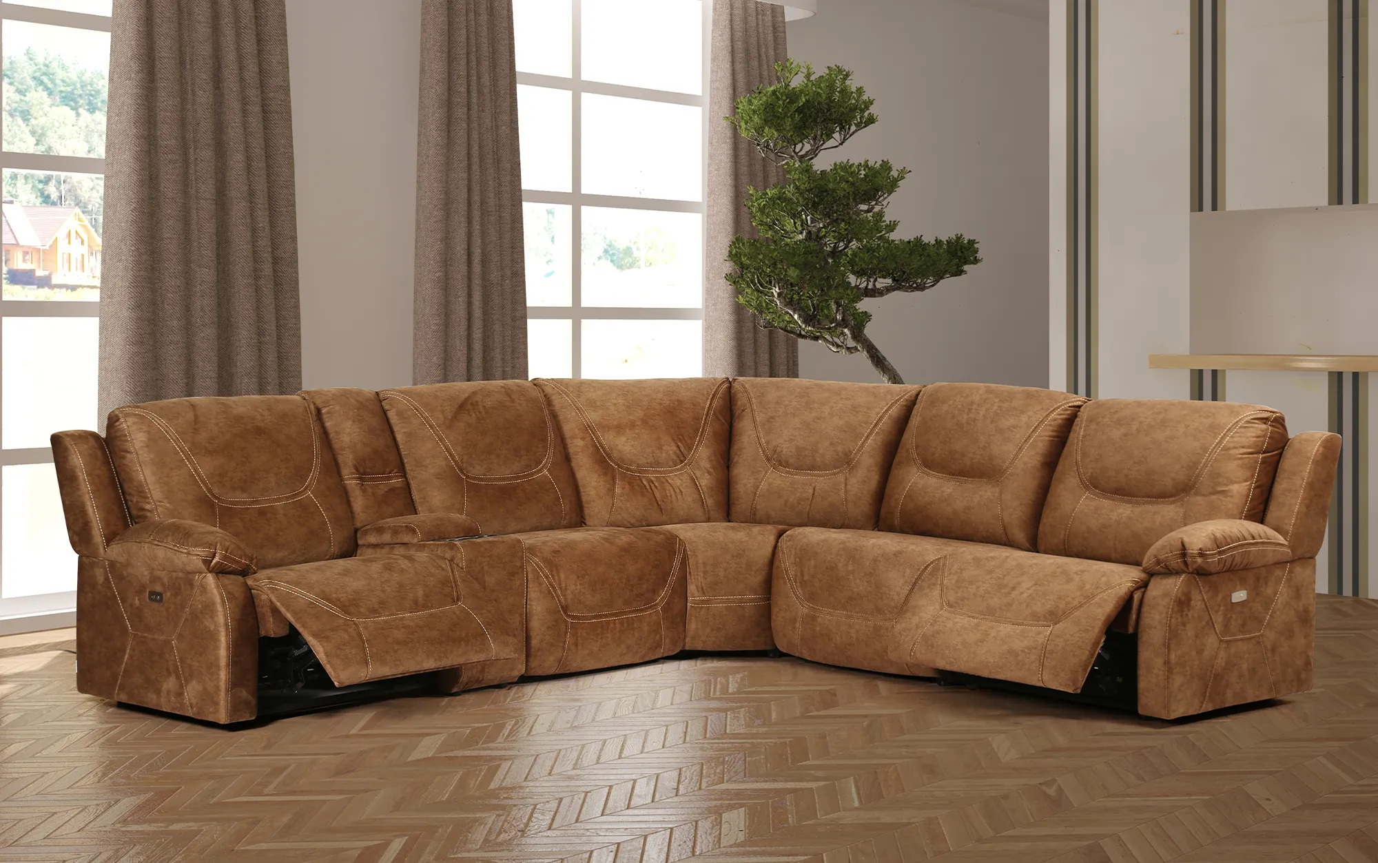 Portland Corner Sofa with 2 Electric Recliners (Fabric) image 2
