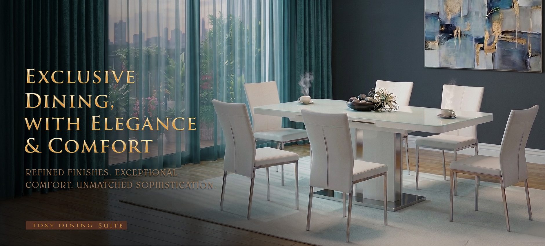 Elevate Every Meal To Luxury - Toxy 6-seater white dining table set in a modern dining room